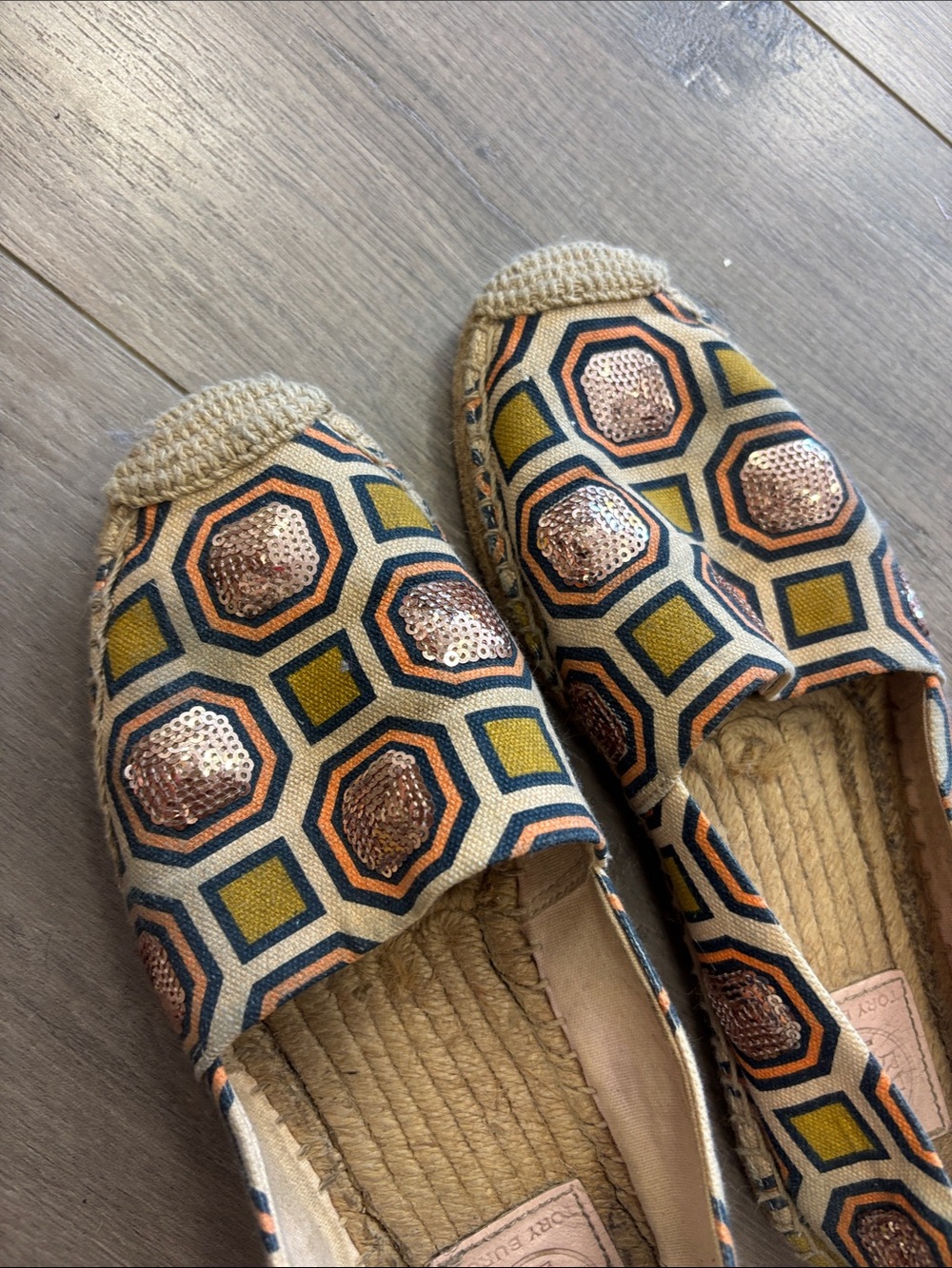 Geometric Espadrille Slip-Ons in Navy and Tan - Picture 7 of 8